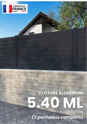 Kit complet clôture aluminium - 3 panneaux complets - 5,40 x 1 m - Prêt à poser - Anthracite