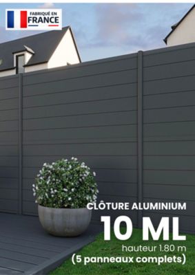 Kit complet clôture aluminium - 5 panneaux complets - 10 x 1,80 m - Prêt à poser - Anthracite