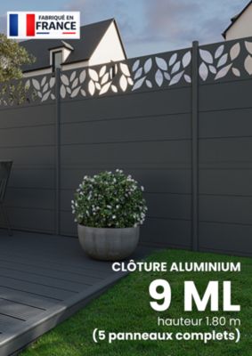 Kit complet clôture aluminium - 5 panneaux complets - 9 x 1,80 m - Prêt à poser - Anthracite