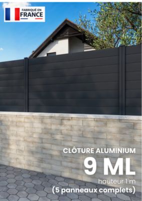 Kit complet clôture aluminium - 5 panneaux complets - 9 x 1 m - Prêt à poser - Anthracite
