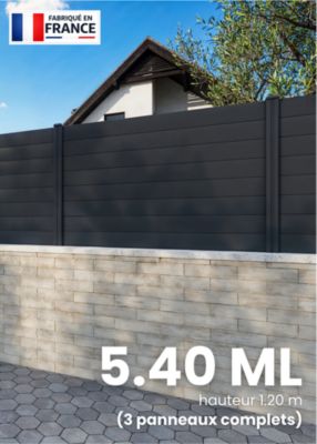 Kit complet clôture composite KYOTO - 3 panneaux complets - 5,40 x 1,20 m - Prêt à poser - Anthracite