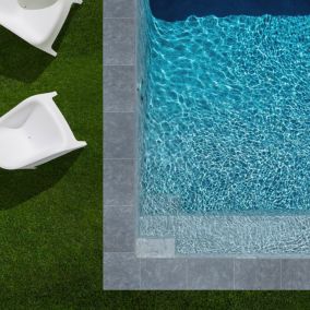 KIT COMPLET - Margelles pour piscine 4x4m en Pierre Egypte Gris (inclus colle, joint, hydrofuge ...) - RO'MA Nature