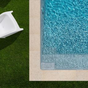 KIT COMPLET - Margelles pour piscine 6x3m en Pierre de Bourgogne Semond Doré (inclus colle, joint, hydrofuge ...) - RO'MA Nature