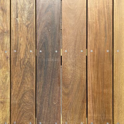 Kit complet terrasse bois exotique IPE pour 10 m², Lames 0,95 m, lambourdes 1,55 m, plots réglables et visserie Inox.