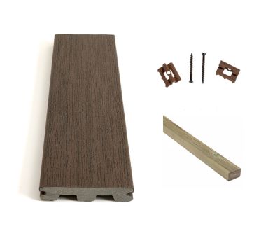 Kit complet terrasse composite Timbertech dark cocoa 30m² avec lambourdes PIN et clips - Longueur lame 366cm