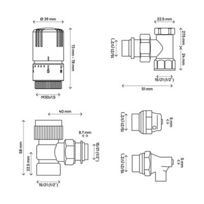 Kit complet thermostatique équerre 1/2 Flomasta