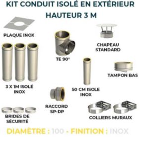 KIT CONDUIT ISOLE POUR INSTALLATION EXTÉRIEURE - HAUTEUR 3 MÈTRES - DIAMÈTRE 100