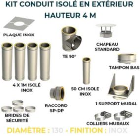 KIT CONDUIT ISOLE POUR INSTALLATION EXTÉRIEURE - HAUTEUR 4 MÈTRES - DIAMÈTRE 130