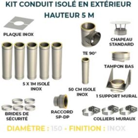 KIT CONDUIT ISOLE POUR INSTALLATION EXTÉRIEURE - HAUTEUR 5 MÈTRES - DIAMÈTRE 150