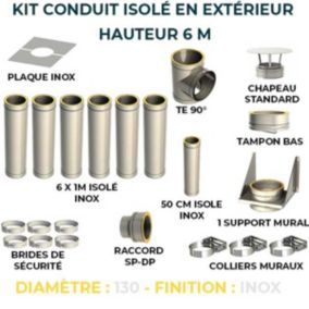 KIT CONDUIT ISOLE POUR INSTALLATION EXTÉRIEURE - HAUTEUR 6 MÈTRES - DIAMÈTRE 130