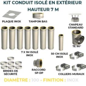 KIT CONDUIT ISOLE POUR INSTALLATION EXTÉRIEURE - HAUTEUR 7 MÈTRES - DIAMÈTRE 100