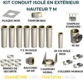 KIT CONDUIT ISOLE POUR INSTALLATION EXTÉRIEURE - HAUTEUR 7 MÈTRES - DIAMÈTRE 150