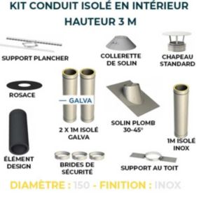 KIT CONDUIT ISOLE POUR INSTALLATION INTÉRIEURE - HAUTEUR 3 MÈTRES - DIAMÈTRE 150