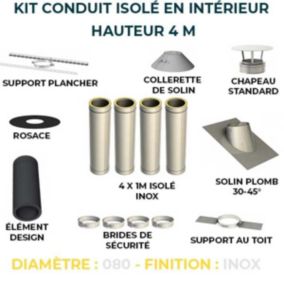 KIT CONDUIT ISOLE POUR INSTALLATION INTÉRIEURE - HAUTEUR 4 MÈTRES - DIAMÈTRE 80