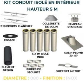 KIT CONDUIT ISOLE POUR INSTALLATION INTÉRIEURE - HAUTEUR 5 MÈTRES - DIAMÈTRE 80