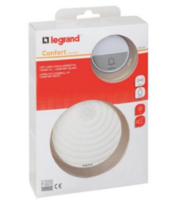 Kit Confort carillon et sonnette sans fil Legrand avec 15 mélodies alimentation par piles - blanc