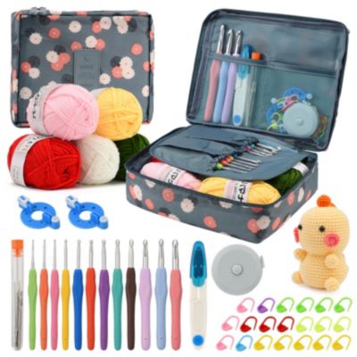 Kit Crochet Complet 42 Pièces, Crochets Ergonomiques, Fil, Ciseaux, Mètre, Marqueurs, Sac De Rangement Étanche