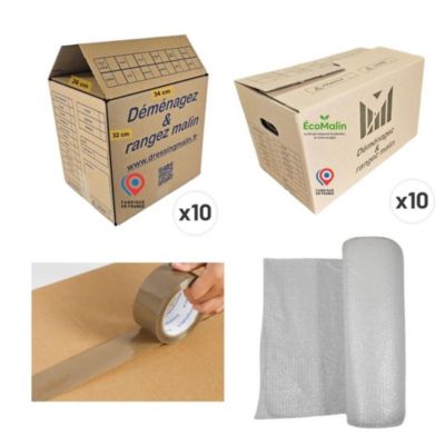 Kit Déménagement Studio T1 - Cartons et Fournitures Prêts à Emballer - Pack Complet Petit Logement - Fabriqué en France