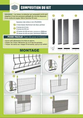 Kit d'occultation PVC mousse expansée lames pleines EVORA Concept Long 15 m Haut 193x250 Gris Foncé