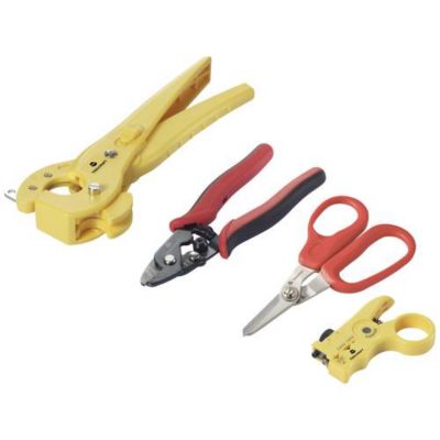 Kit d'outils pour fibre optique TOOLCRAFT TO-9621810 - coupe-tube, dénudeur et ciseaux.