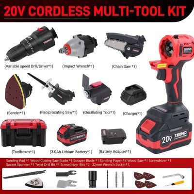 Kit d'outils sans fil 8-en-1, perceuse, scie sauteuse, marteau, ponceuse, 1 batterie 3A