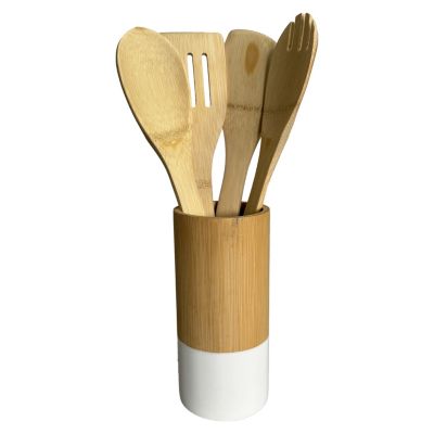 Kit d'ustensiles de cuisine en bambou avec pot Guy Levasseur, 4 pièces