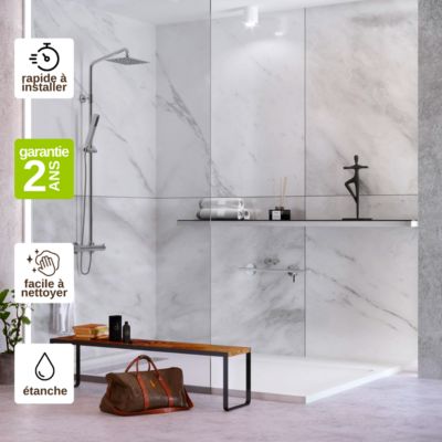 Kit de 2 Panneaux Mural Revetement Décoratif pour Salle de Bains Douche et WC, L120xl120x0.4 , marbre gris, KOBERT IN Versilia