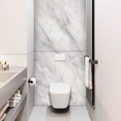 Kit de 2 Panneaux Mural Revetement Décoratif pour Salle de Bains Douche et WC, L120xl120x0.4 , marbre gris, KOBERT IN Versilia