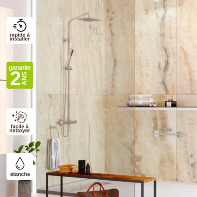 Kit de 2 Panneaux Mural Revetement Décoratif pour Salle de Bains et WC, L120xl120x0.4 , marbre beige, KOBERT IN Sabana