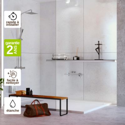 Kit de 2 Panneaux Mural Revetement Décoratif pour Salle de Bains et WC, L120xl120x0.4 , minéral blanc, KOBERT IN Verona White