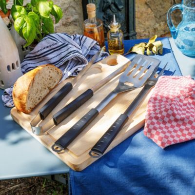 Kit de 3 accessoires pour barbecue (pince 42,5cm, spatule 44cm, fourchette 44cm) acier inoxydable avec poignée soft touch Somagic