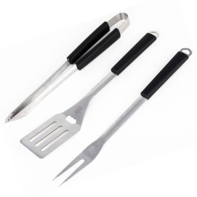 Kit de 3 accessoires pour barbecue (pince 42,5cm, spatule 44cm, fourchette 44cm) acier inoxydable avec poignée soft touch Somagic