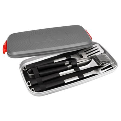 Kit de 4 accessoires pour barbecue (pince 42,5cm, spatule 44cm, fourchette 44cm, brosse 44cm) acier inoxydable avec manche soft touch Somagic