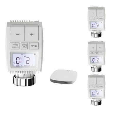 Kit de 4 Têtes Thermostatiques Connectées Universelle avec Ecran LCD + Passerelle ZigBee - SILAMP