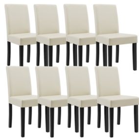 Kit de 8 Chaises rembourées Bois Cuir synthétique 90x42x48 cm crème ivoire en.casa