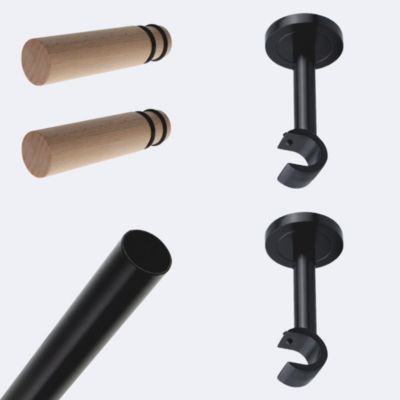 Kit de barre à rideaux 2m00 20mm - Mur - Noir Mat Cylindre Bois ...