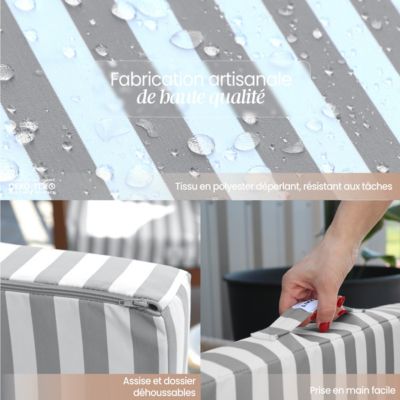 Kit de coussins pour salon de jardin déhoussables - 50 x 50 cm - Rayé gris - Linxor