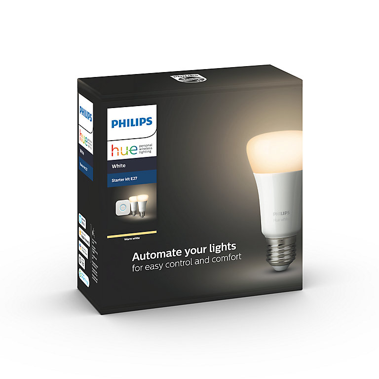 Kit de démarrage Philips Hue 2x ampoules LED E27 blanc chaud + pont de  connexion 9,5W