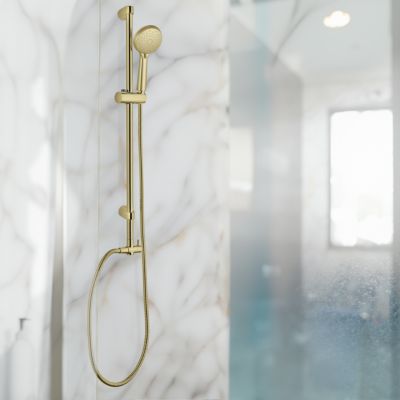 Kit de douche avec douchette + barre réglable + flexible, doré, Wenko Young