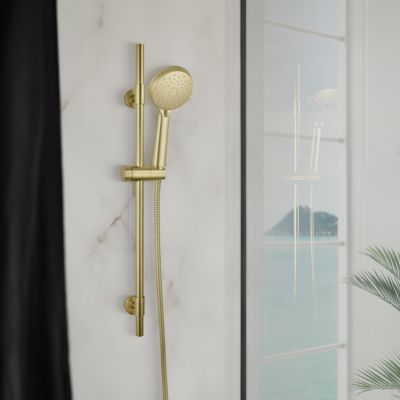 Kit de douche avec douchette + barre réglable + flexible, doré, Wenko Young