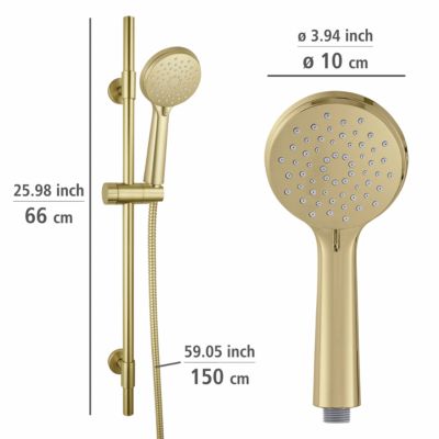 Kit de douche avec douchette + barre réglable + flexible, doré, Wenko Young