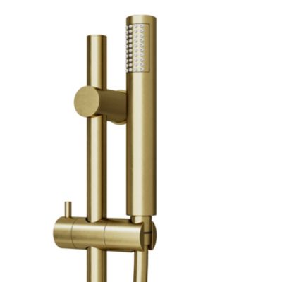 Kit de douche sans robinetterie avec barre réglable + douchette + flexible, doré brossé, GoodHome Owens