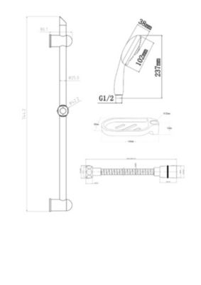 Kit de douche sans robinetterie avec douchette 3 jets + flexible + barre réglable, chrome, Edouard Rousseau Stop