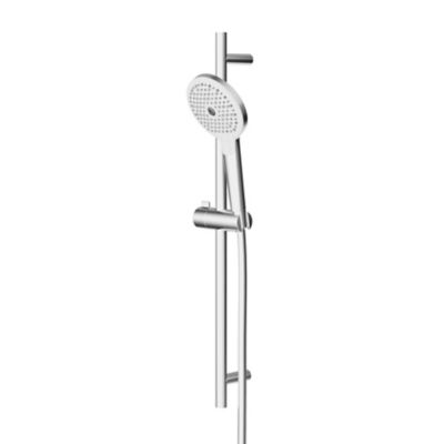 Kit de douche sans robinetterie avec douchette 3 jets + flexible + barre réglable chrome GoodHome Kolima