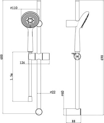 Kit de douche sans robinetterie avec douchette 3 jets + flexible + barre réglable noir GoodHome Cavally