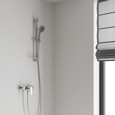 Kit de douche sans robinetterie avec douchette 4 jets + flexible + barre réglable, chrome, Grohe Vitalio 100