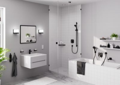 Kit de douche sans robinetterie avec pommeau + douchette 2 jets + barre réglable, noir, Hansgrohe Vernis Blend