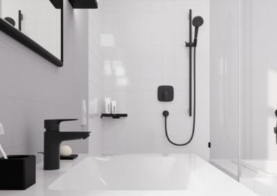 Kit de douche sans robinetterie avec pommeau + douchette 2 jets + barre réglable, noir, Hansgrohe Vernis Blend