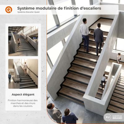 Kit de finition d'escalier PVC QUEST 40x40 mm - 5 éléments de 150 cm, escalier fermé des deux côtés, beige