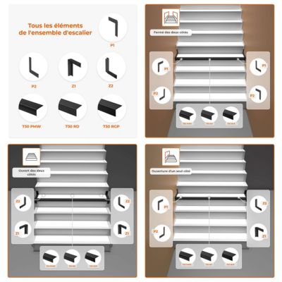 Kit de finition d'escalier PVC QUEST 40x40 mm - 5 éléments de 150 cm, escalier fermé des deux côtés, beige